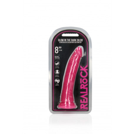 FALLO REALISTICO CON VENTOSA SLIM DILDO SUCTION CUP GITD 20 CM NEON PINK